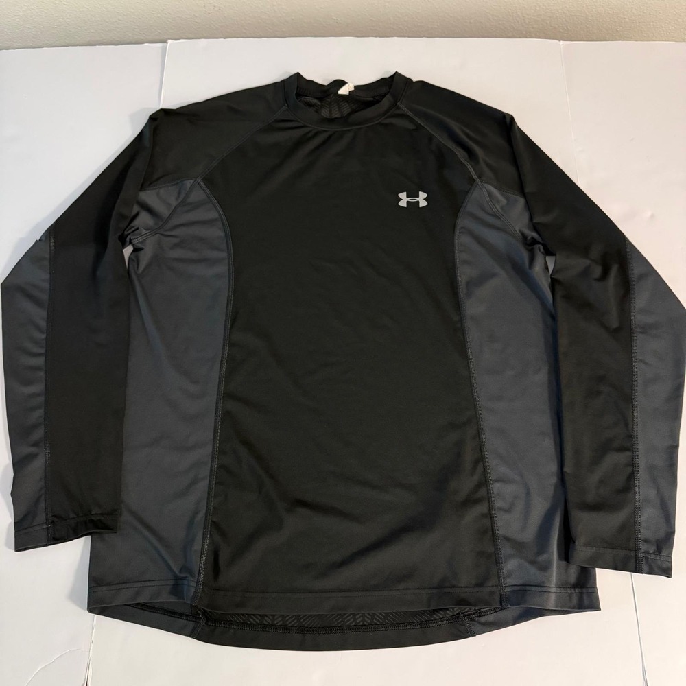 Under Armour Mens HeatGear Long Sleeve Athletic Shirt Black Gray XL